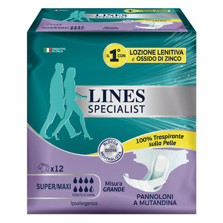 Lines Specialist Pannolone A Mutanda Misura Grande 12 Pezzi In Cartone Da 4 Buste