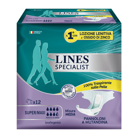 Lines Specialist Pannolone A Mutanda Misura Media 12 Pezzi In Cartone Da 2 Buste