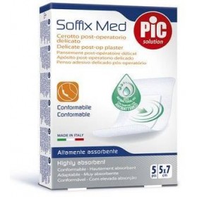 Cerotto Pic Soffix Medicato In Tnt Con Tampone Centrale Assorbente Sterile Monouso 5x7 Cm Antibatterico 5 Pezzi