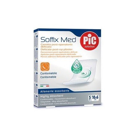 Cerotto Pic Soffix Medicato In Tnt Con Tampone Centrale Assorbente Sterile Monouso 10x6 Cm Antibatterico 5 Pezzi