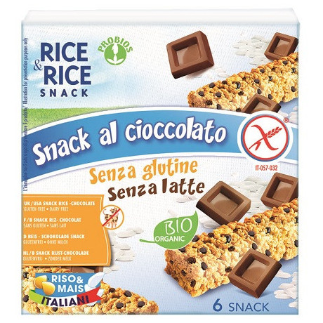 Rice&rice Snack Di Riso Al Cioccolato 6 X 21 g Senza Lievito