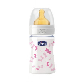 Chicco Biberon Well Being In Vetro Decorato Girl Da 150 ml Normal Lattice