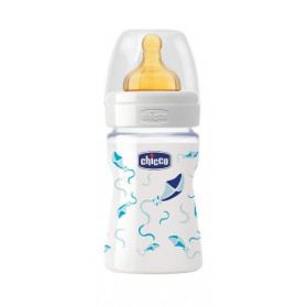 Chicco Biberon Well Being In Vetro Decorato Boy Da 150 ml Normal Lattice