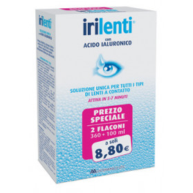 Soluzione Unica Per Lenti A Contatto Irilenti Con Acido Ialuronico 2 Flaconi Da 360 ml + 100 ml