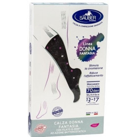 Sauber Calza Donna Fantasia Filato Q-skin 70 Den Nero Pois Bianco Rosa Ciclamino Taglia M