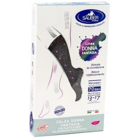 Sauber Calza Donna Fantasia Filato Q-skin 70 Den Grigio Pois Rosa Taglia M