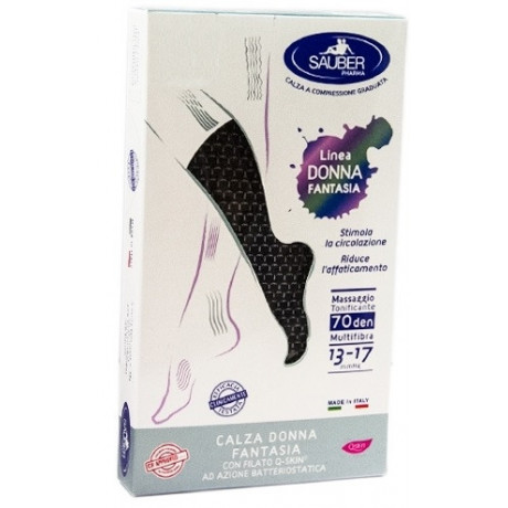 Sauber Calza Donna Fantasia Filato Q-skin 70 Den Nero Mini Scacco Bianco Taglia P