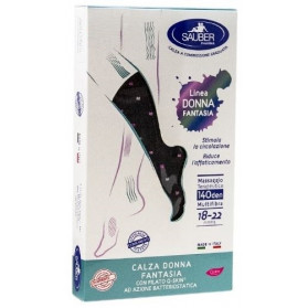 Sauber Calza Donna Fantasia Filato Q-skin 140 Den Nero Pois Bianco Rosa Ciclamino Taglia P